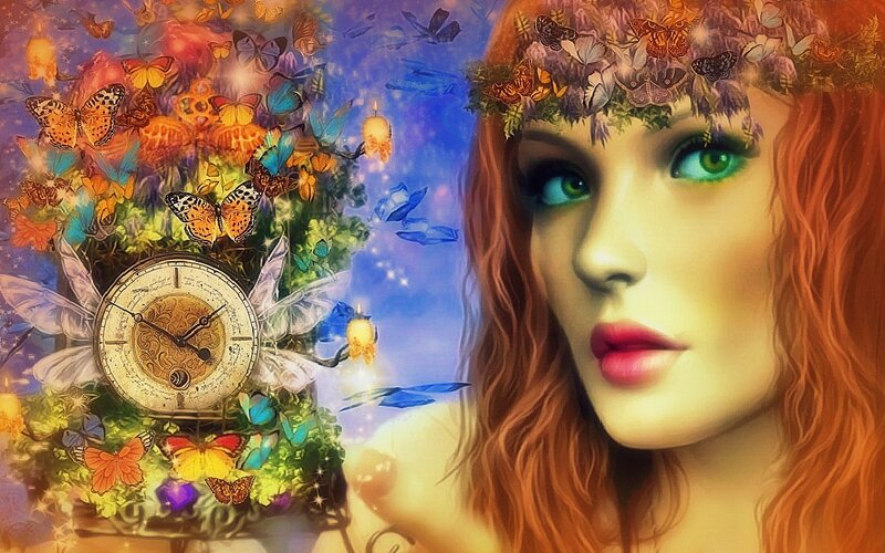 Woman with Butterfly Crown — Red