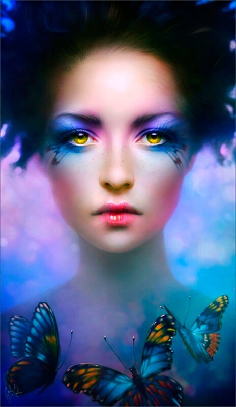 woman with butterfly eyes