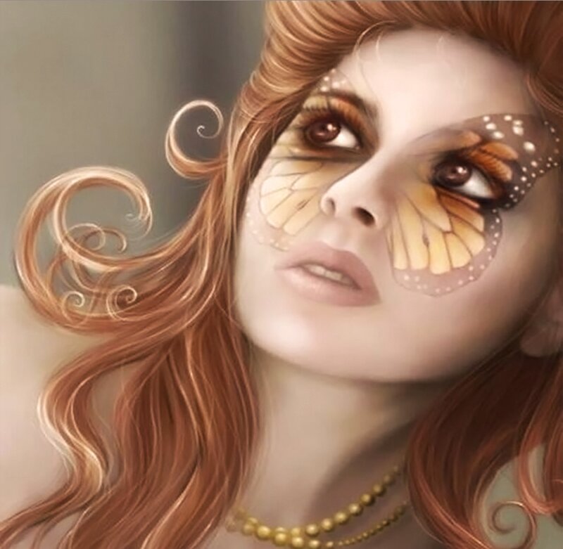 Woman with Butterfly Face Art — Brown