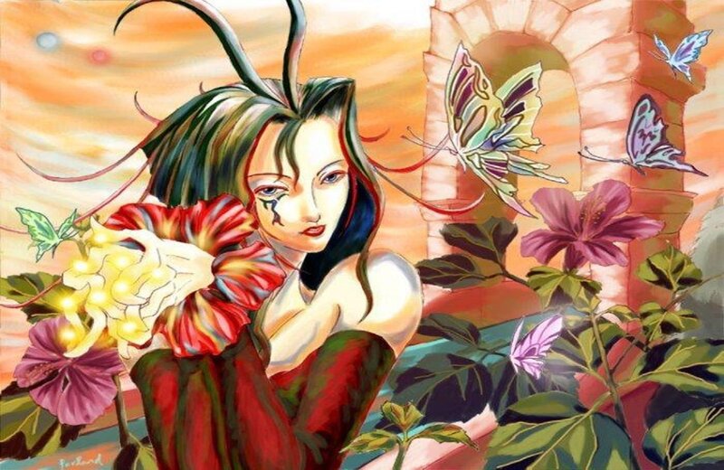 woman with butterfly garden