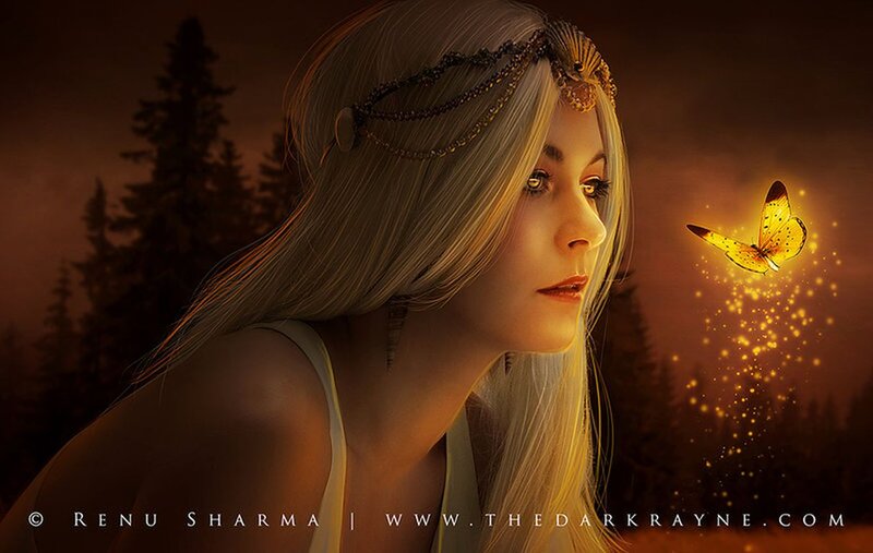 Woman with Butterfly — Gold, Serene