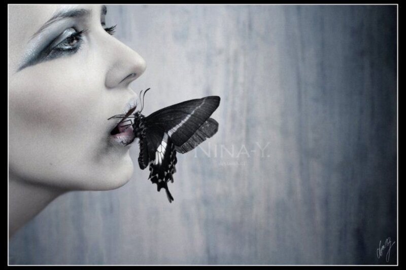 Woman with Butterfly — Gray, Dramatic