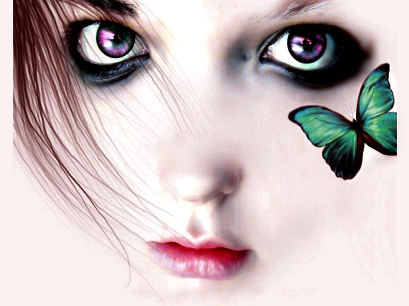 Woman with Butterfly — Green, Dreamy