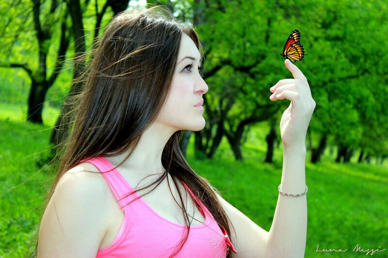 Woman with Butterfly — Green, Serene, Spring