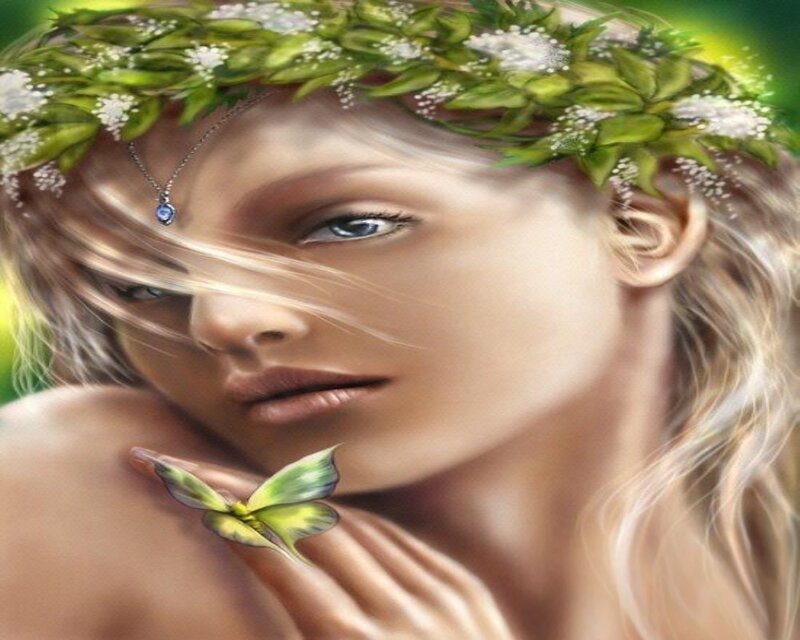 Woman with Butterfly — Green