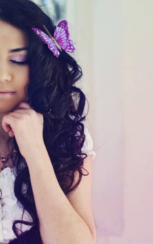 Woman with Butterfly Hair Clip — Purple