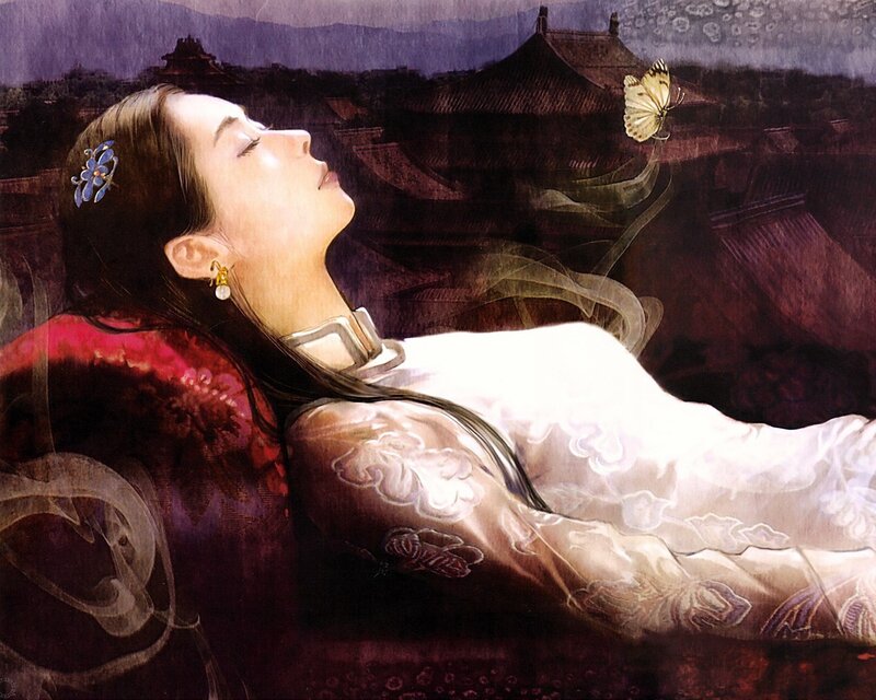 Woman with butterfly in dream