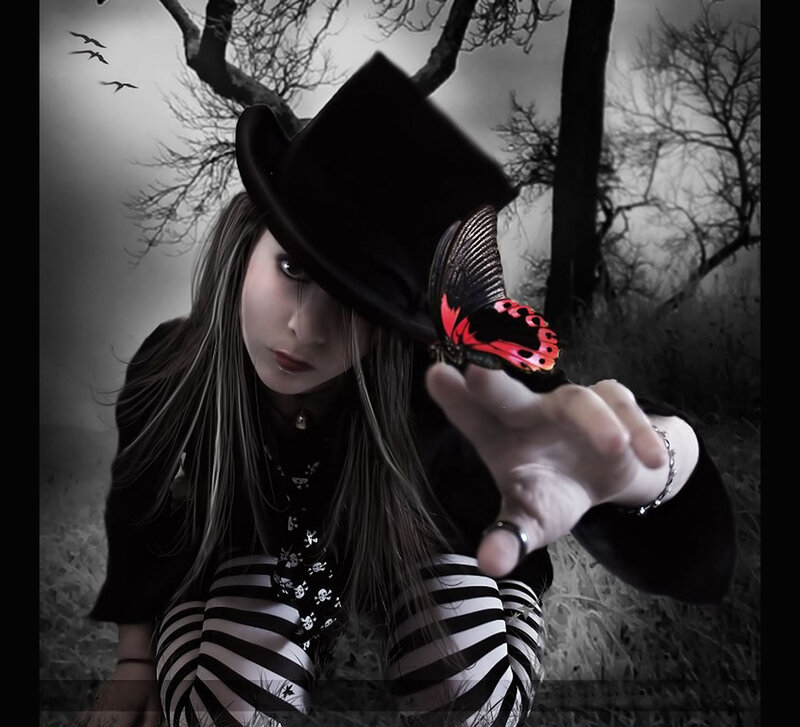 woman with butterfly in goth style