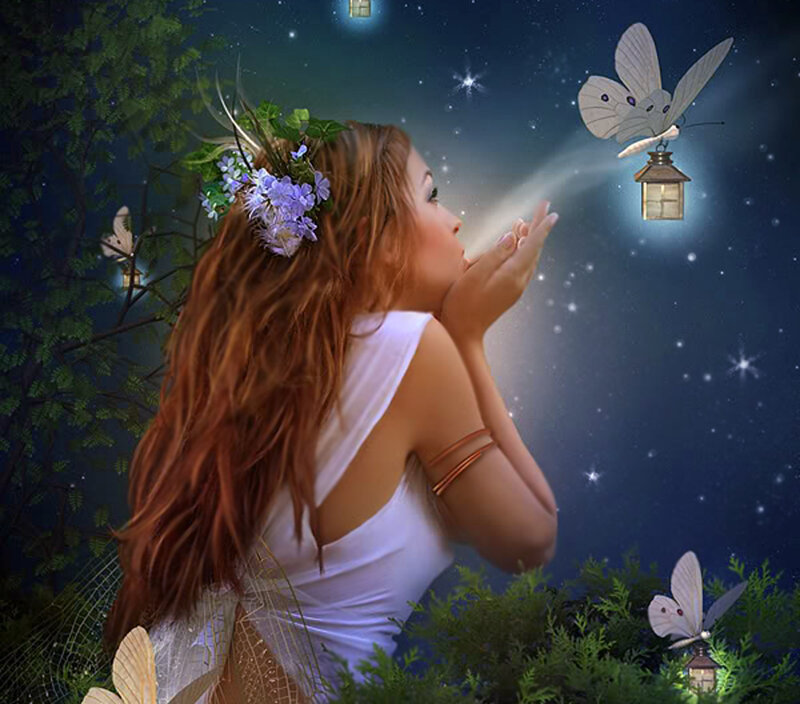 Woman with Butterfly Lantern — White
