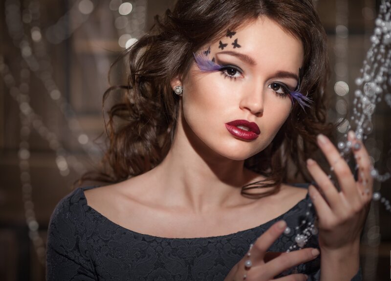 Woman with Butterfly Makeup — Black, Dramatic, Photograph, Butterflies