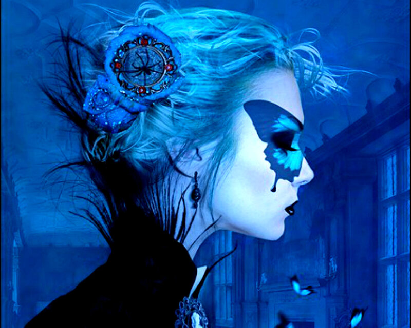 Woman with Butterfly Makeup — Blue, Dramatic, Night