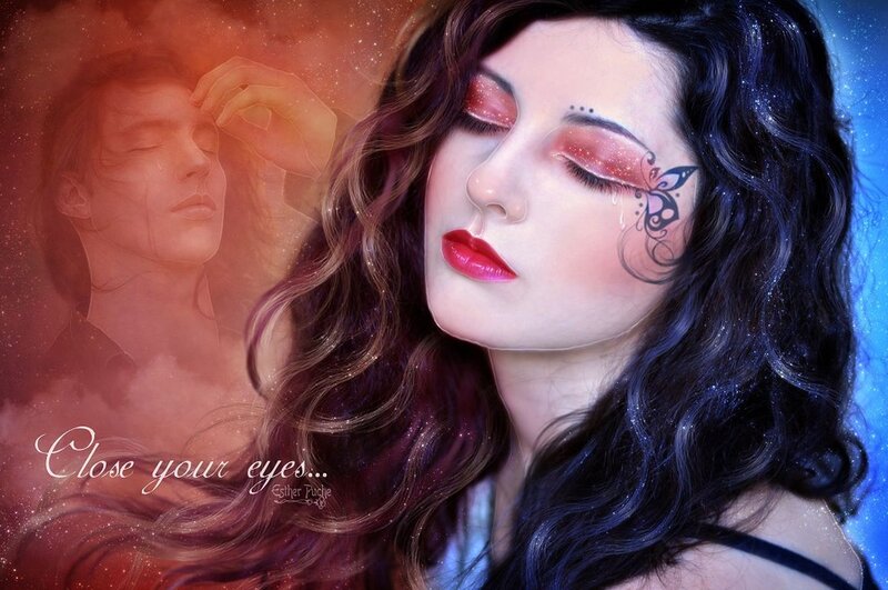 Woman with Butterfly Makeup — Blue, Dreamy