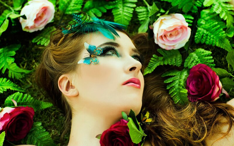 Woman with Butterfly Makeup — Green, Serene