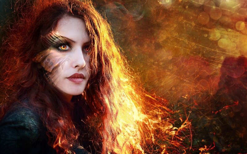 Woman with Butterfly Makeup — Red, Dramatic, Digital Art