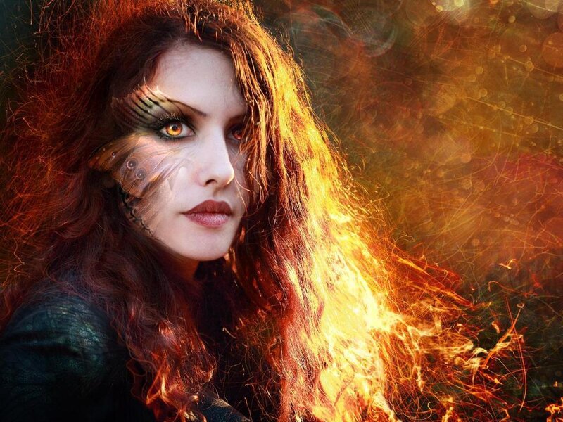 Woman with Butterfly Makeup — Red