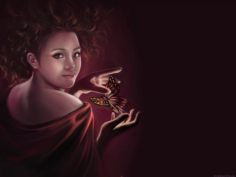 Woman with Butterfly — Maroon