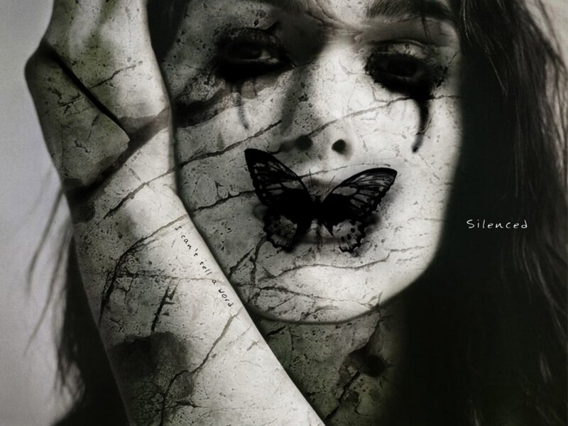 Woman with butterfly on face
