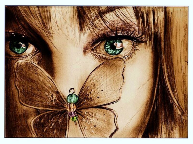 woman with butterfly on face