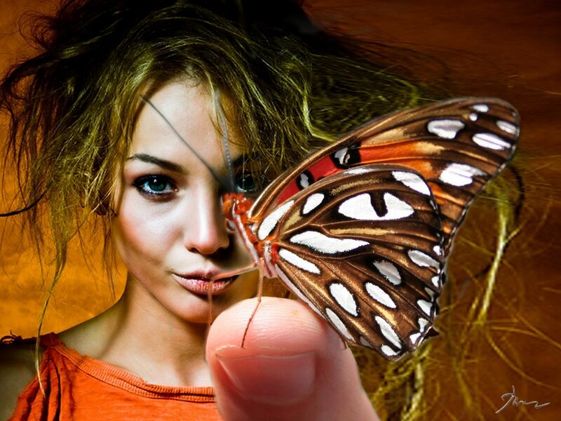 woman with butterfly on finger