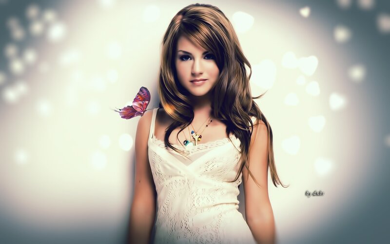 woman with butterfly on shoulder