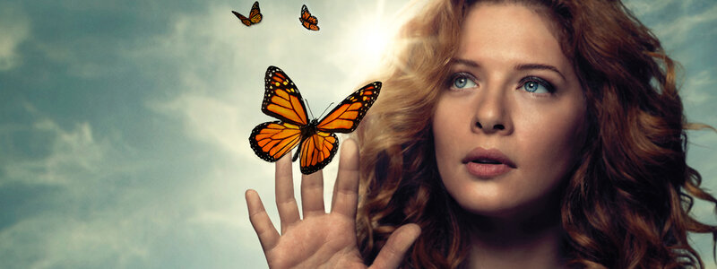 Woman with Butterfly — Orange, Dramatic, Photograph