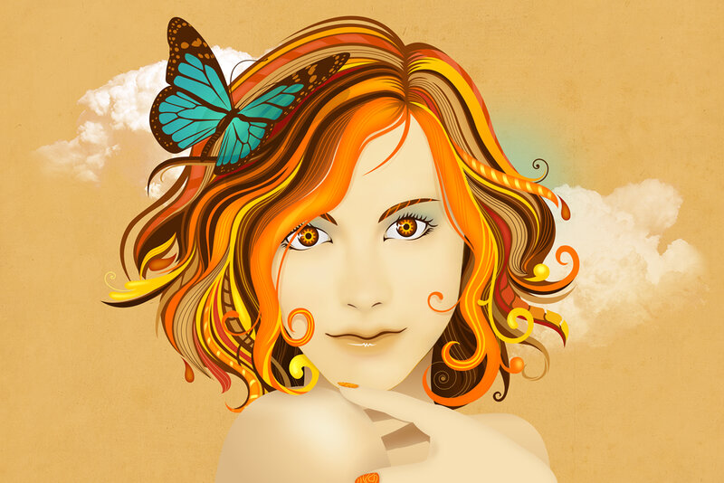 Woman with Butterfly — Orange, Serene