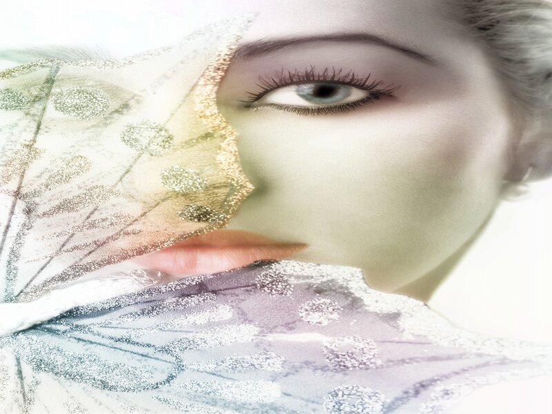 woman with butterfly overlay