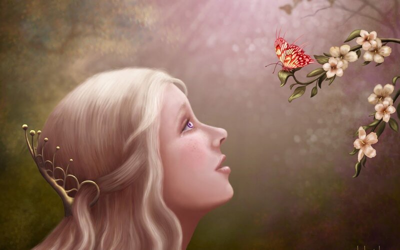 Woman with Butterfly — Pink, Serene