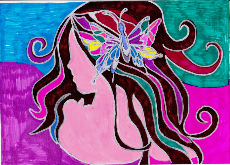 Woman with Butterfly — Pink, Vibrant