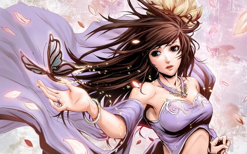 Woman with Butterfly — Purple, Dramatic, Manga