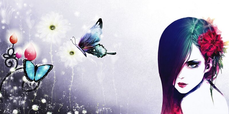 Woman with Butterfly — Purple, Dreamy, Digital Art
