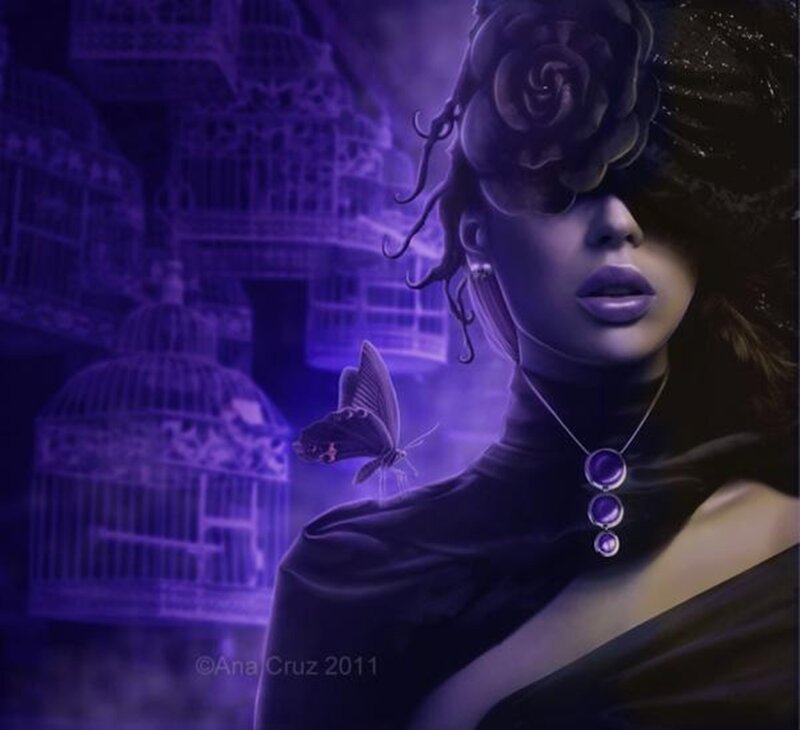 Woman with Butterfly — Purple, Mysterious