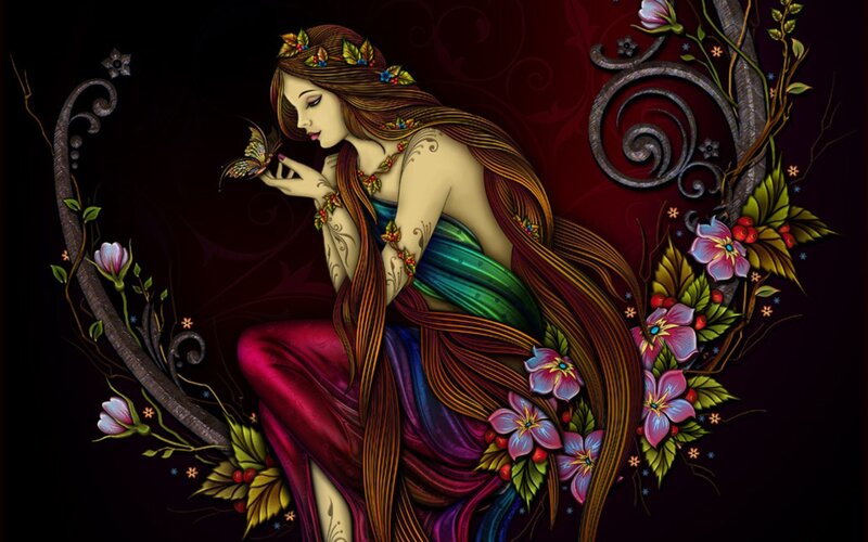 Woman with Butterfly — Purple, Serene