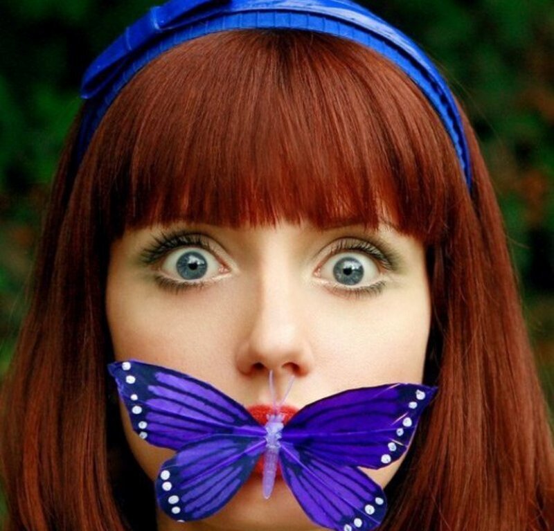 Woman with Butterfly — Red, Surprised