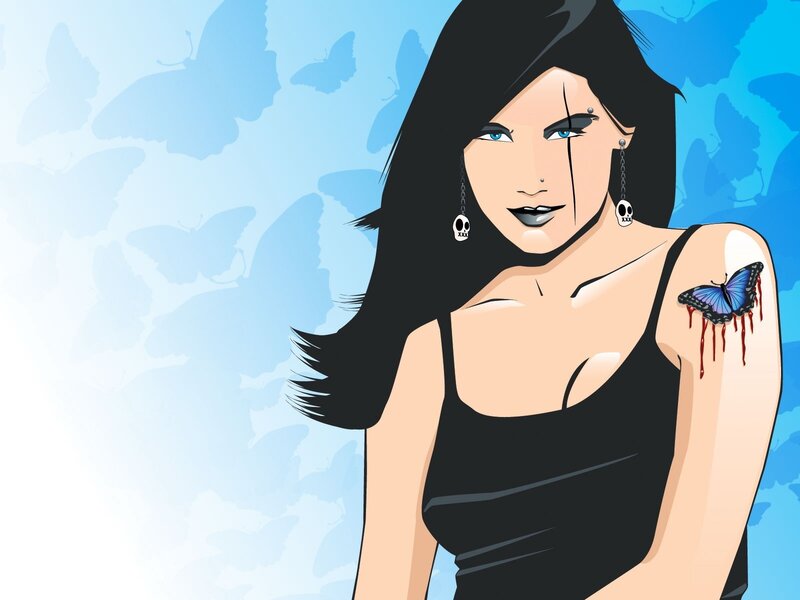 Woman with Butterfly Tattoo — Blue, Dramatic