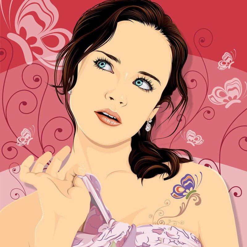 Woman with Butterfly Tattoo — Pink
