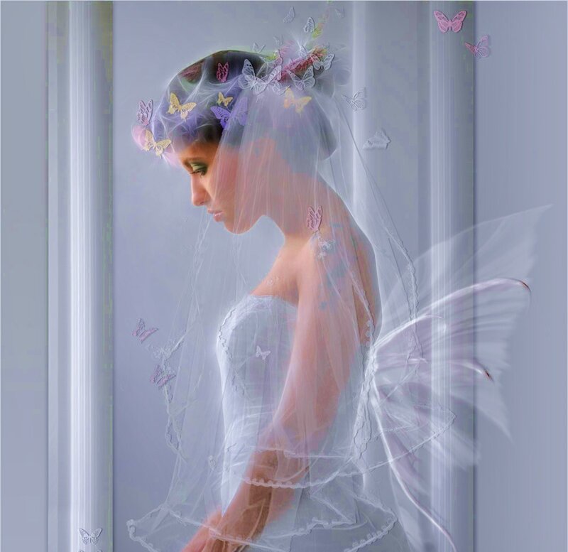 woman with butterfly veil