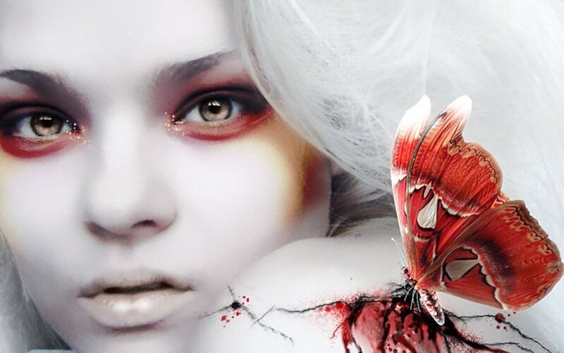 Woman with Butterfly — White, Dramatic, Digital Art