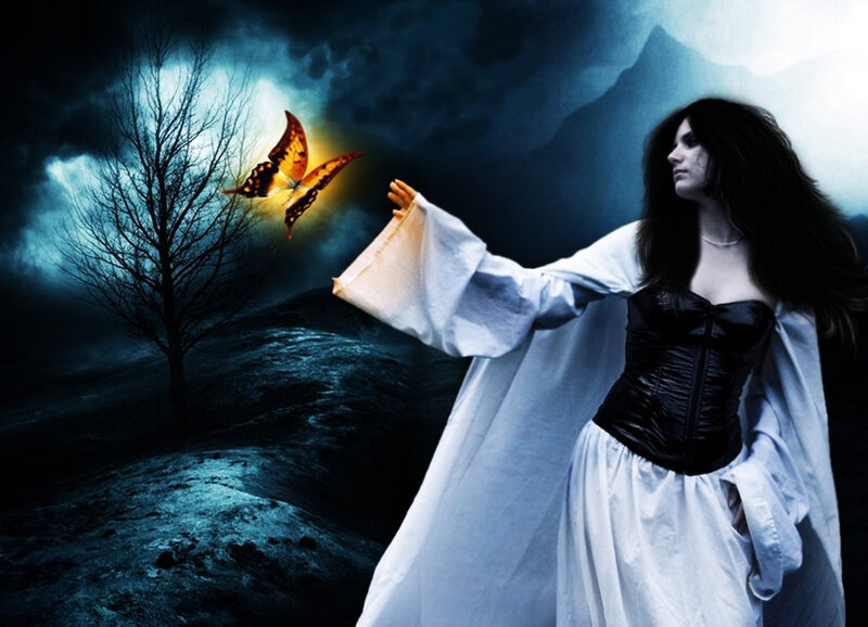 Woman with Butterfly — White, Dramatic
