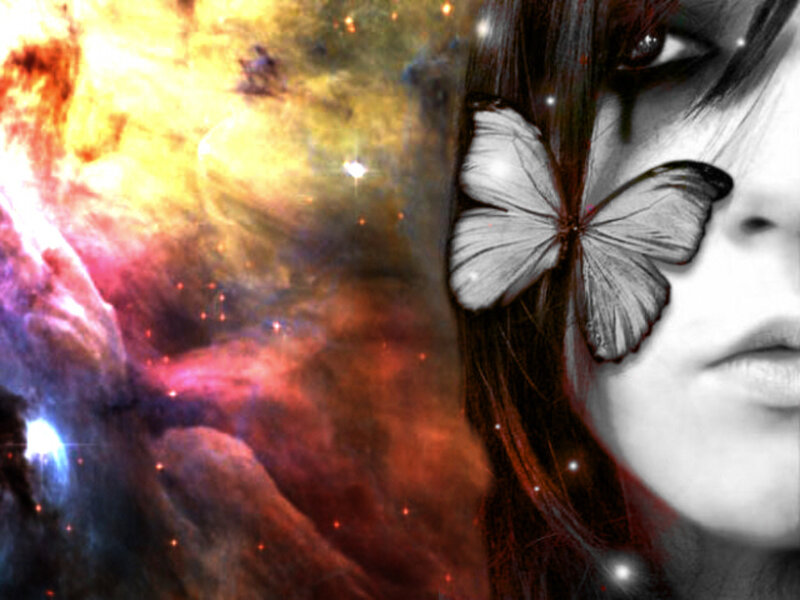Woman with Butterfly — White, Dreamy