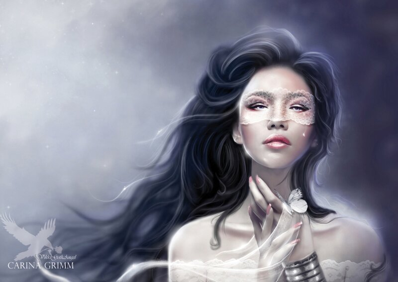Woman with Butterfly — White, Ethereal