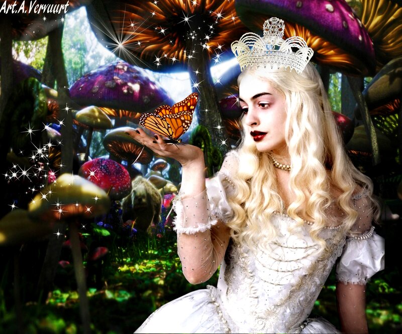 Woman with Butterfly — White, Fantastical