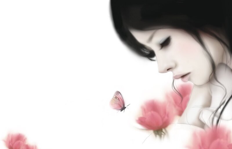 Woman with Butterfly — White
