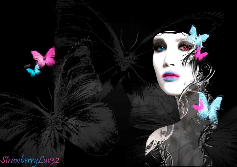 Woman with Butterfly Wings — Black, Dramatic, Digital Art, Butterflies