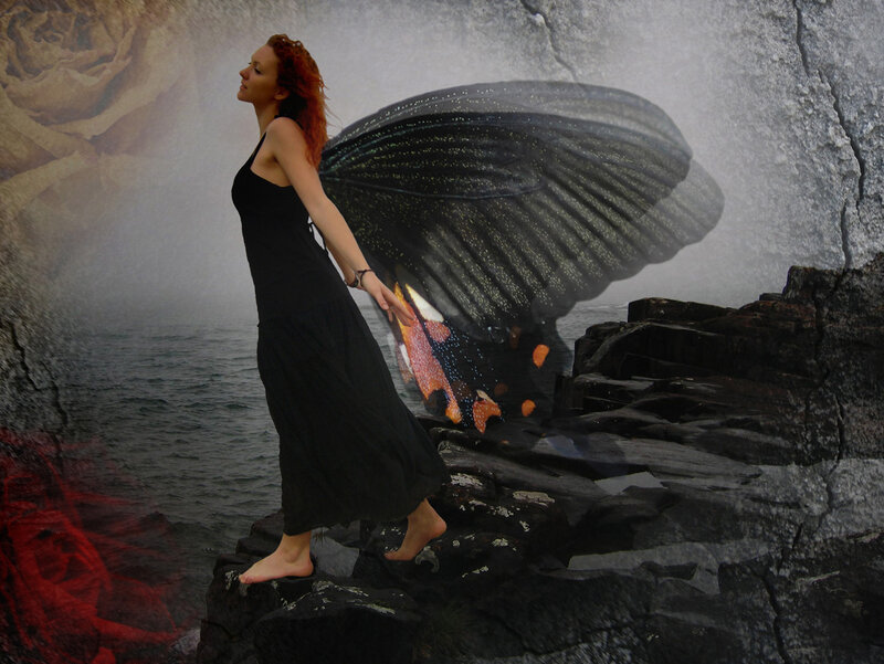 Woman with Butterfly Wings — Black, Dramatic