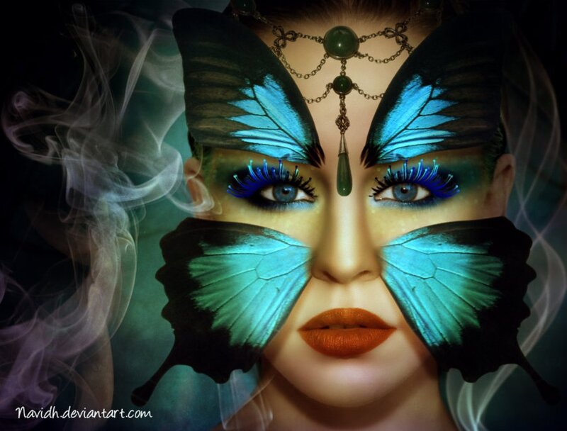 Woman with Butterfly Wings — Blue, Dramatic, Digital Art