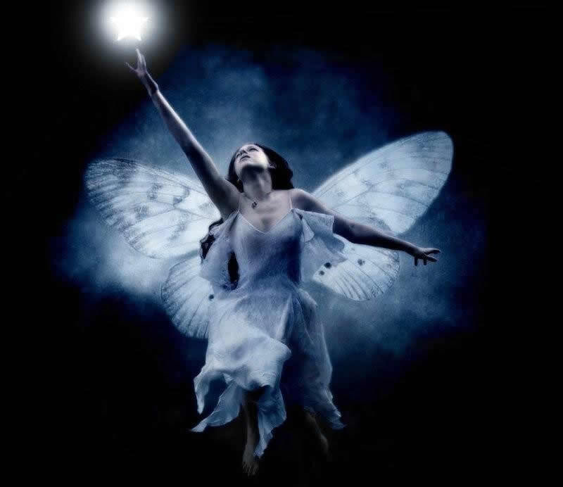 Woman with Butterfly Wings — Blue, Dramatic, Night