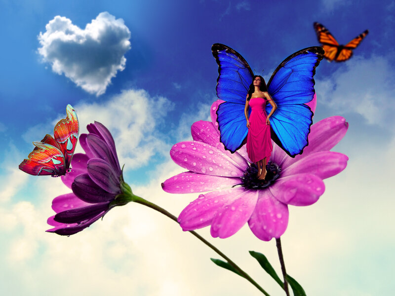 Woman with Butterfly Wings — Blue, Dreamy, Afternoon