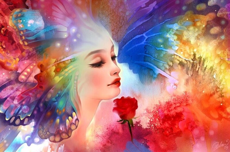 Woman with Butterfly Wings — Blue, Dreamy, Digital Art