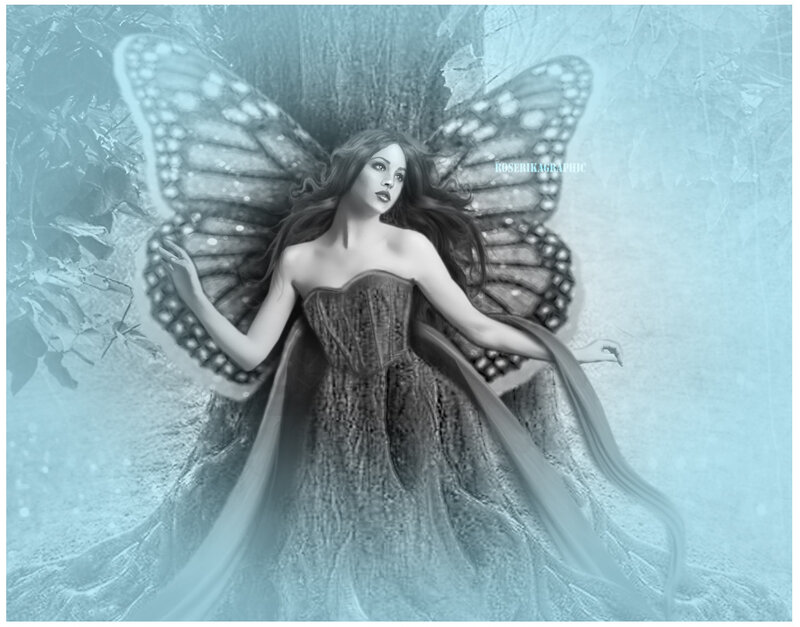 Woman with Butterfly Wings — Blue, Ethereal, Digital Art